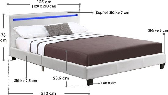 Juskys Gestoffeerd bed Verona - 120 x 200 cm - Wit - LED Verlichting