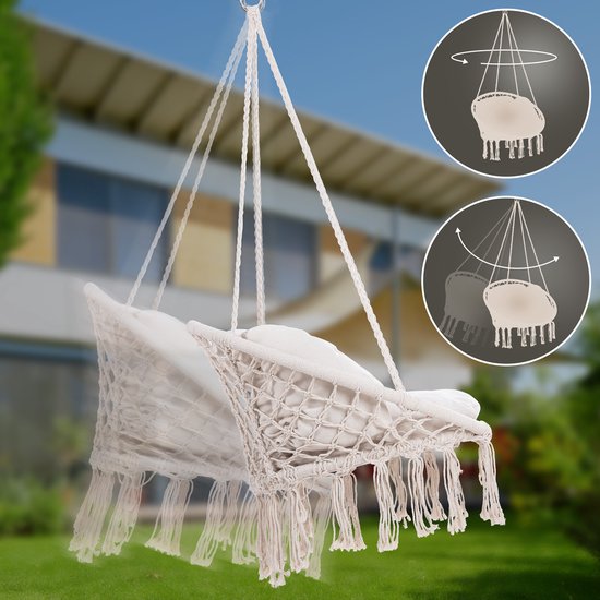 Detex Hangstoel 2 Kussens - Belastbaar tot 150kg 80x60x140cm - Crème