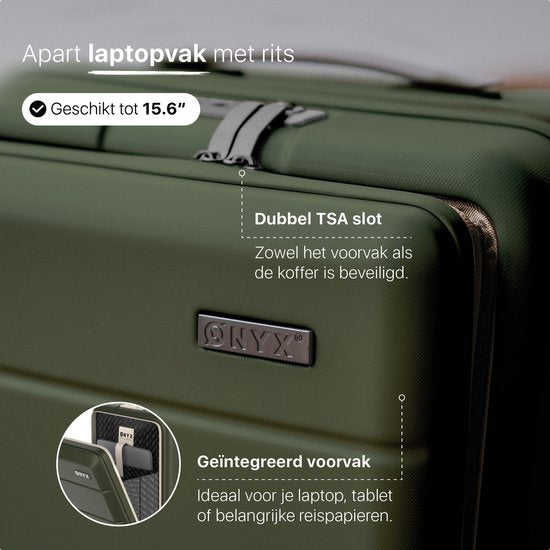 ONYX Handbagage Koffer 35 Liter - Spinner wielen - Lichtgewicht Trolley - Reiskoffer met Dubbel TSA Slot - Handig voorvak - 55 cm - Olive