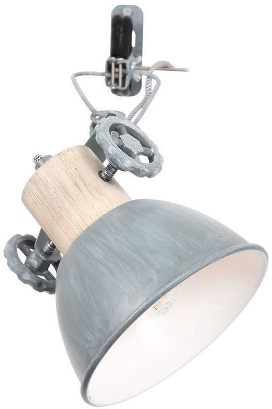Klemspot en wandlamp Gearwood 2752GR Grijs E27 fitting - Hout en metaal, trendy design, draaibaar en kantelbaar, geschikt voor binnengebruik - Mexlite