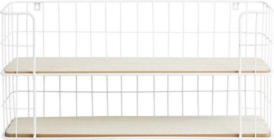 Lifa Living - Wandrek Malaga - Industrieel Bakkersrek - Rechthoekig Kruidenrek - Wit - Metaal & MDF Hout - Muurrek voor Woonkamer, Slaapkamer en Kantoor - 66,5 x 14,3 x 33,6 cm