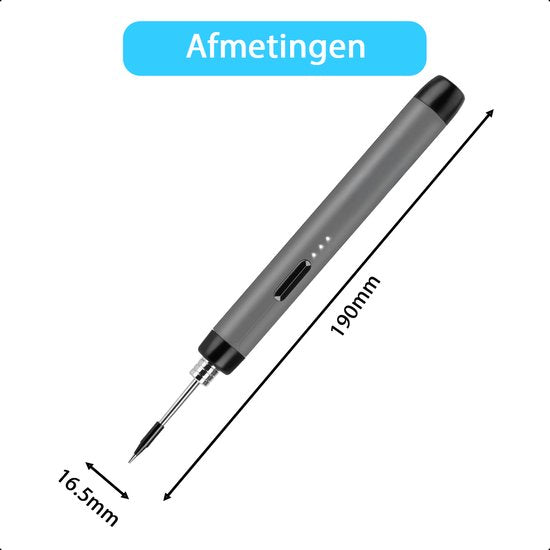 Tech Essentials Draadloze Soldeerbout - 8W - USB-C - Met Tin - Kit - Fijnsoldeerwerk - Pen - Accu - Soldeerset - Solder - Grijs