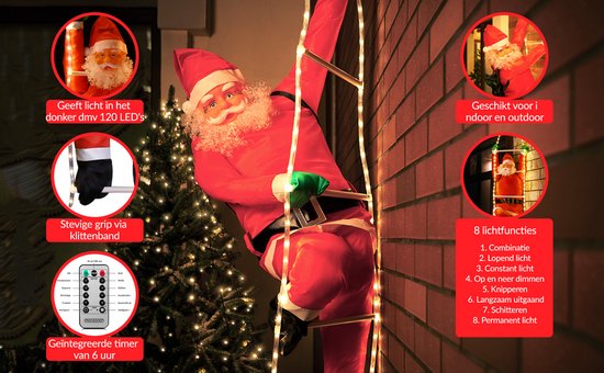 Kerstman op touwladder - 240cm - LED
