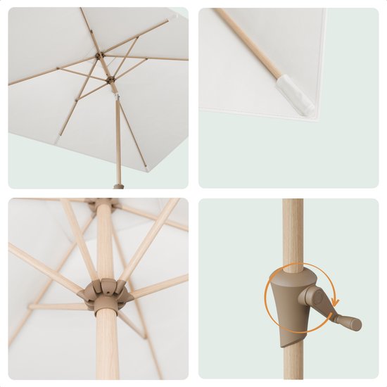 LifeGoods Parasol - Tuin - 270x180cm - 30° Kantelbaar - Waterdicht - UPF50+ - Houtkleurige coating - Crème