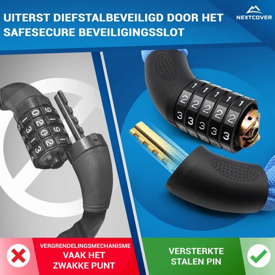 Nextcover Cijferslot Fietsslot Safesecure - met 5-cijferige cijfercode - blauw