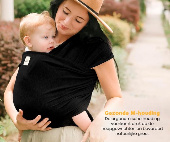 Frummel Baby Draagdoek Zwart - Draagzak - Baby Wrap - Baby carrier - Draagdoek geweven - Baby 0-36 maanden - Newborn