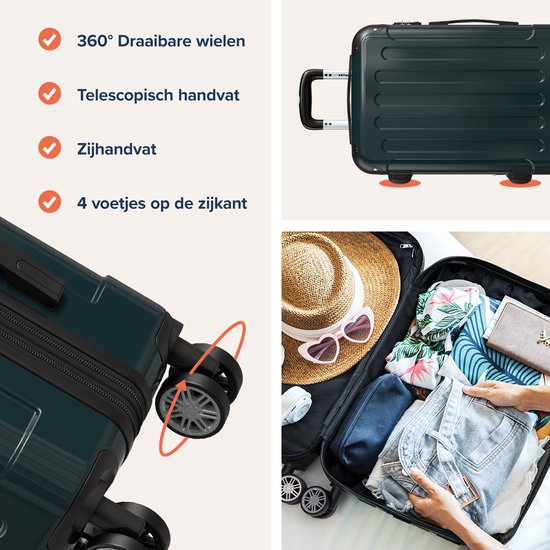 TRVLMORE Handbagage Koffer - 45L - TSA Cijferslot - Lichtgewicht - Uitbreidbaar - Trolley - 54x36x22cm - Donkergroen
