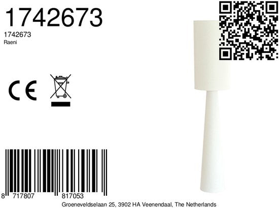 Light & Living - vloerlamp - Raeni - wit - textiel - Ø 38cm - E27 - 1742673