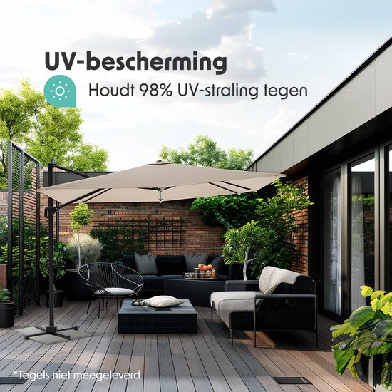 LifeGoods Parasol - 300x300 cm - Kantelbaar - 7 Standen - Waterdicht - met Hoes - Taupe