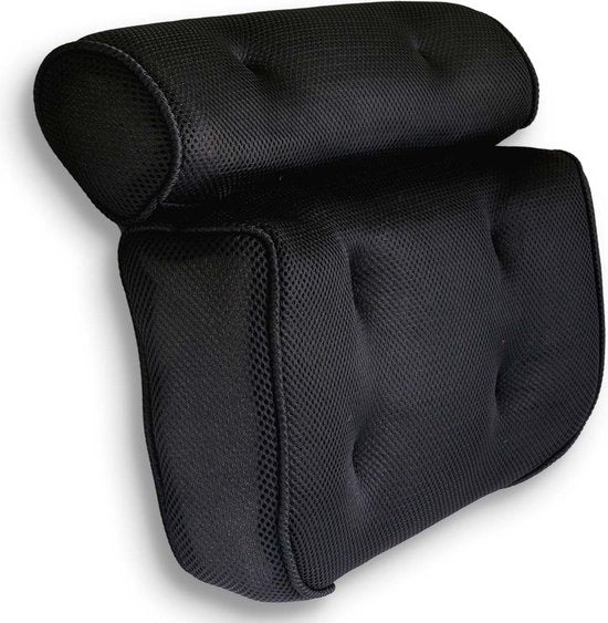 Loti Living Badkussen voor in bad – Badkussen – Nekkussen bad – Hoofdsteun bad – Badkussen met zuignappen – 6 Zuignappen – Ergonomisch nekkussen – Antislip - Zwart