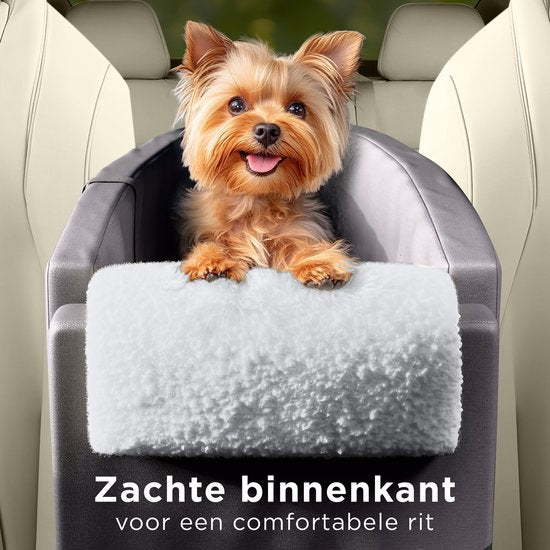 CozySense® Honden Autostoel - Hondenmand Auto met Wasbare Hoes - Voor Kleine Hond - Past in Middenconsole - Ook als Draagtas - Zwart/Grijs