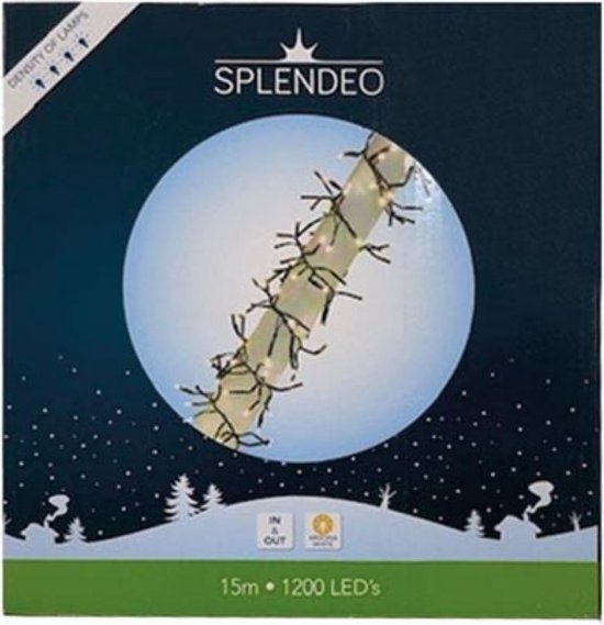Splendeo Extreme dichtheid lichte ketting - 1200 leds - Arizona wit - zwarte kabel - 15 m - 3 m aansluitsnoer - transformator