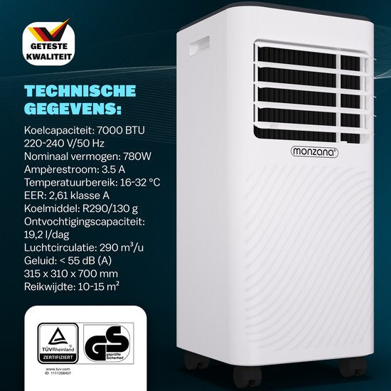 Monzana mobiele airco - 7000 BTU raamkit 20 tot 25m² wifi timer - wit