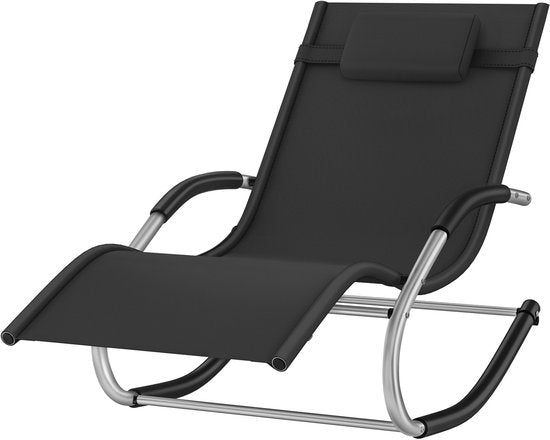 tectake® Ligstoel Taya - Ergonomisch Ligbed voor Tuin, Terras, Balkon - Relaxstoel met Schommelfunctie - Tuinstoel met Comfortabele Armleuningen, Hoofdsteun en Opbergvak - Weerbestendig en Waterafstotend - 120kg Draagkracht - Zwart