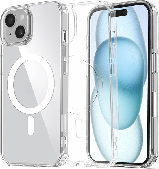 Podec Magsafe Hoesje Geschikt voor iPhone 15 Plus - Met 3x Screenprotector + 3x Cameraprotector - Magnetisch met Ring Doorzichtig - Telefoonhoesje Transparant Case