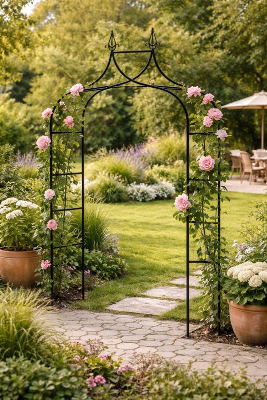 Ceruzo Rozenboog 255 cm – Metalen Tuinboog – Klimhulp – Feestboog - Donkergroen