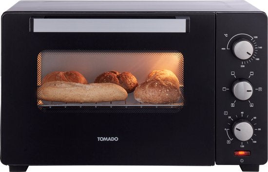 Tomado TEO3000B - Vrijstaande oven - 30 Liter - 1600 Watt - Hetelucht - 3 insteekniveau's - Zwart