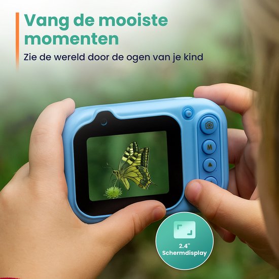 ODESSEY Waterdichte Kindercamera - met Tripod - Full HD - Selfie Camera - 32GB SD Kaart - Foto - Video - Spelletjes - Digitale Camera Kinderen - Fototoestel voor kinderen - Blauw