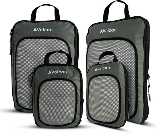 Volcan Compression Packing Cubes - Koffer Organizer Set - Set van 4 - Met Compressierits - Voor Backpack & Koffer - Botanisch Groen