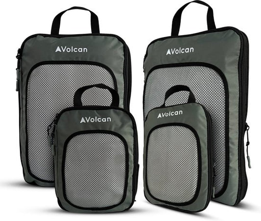Volcan Compression Packing Cubes - Koffer Organizer Set - Set van 4 - Met Compressierits - Voor Backpack & Koffer - Botanisch Groen