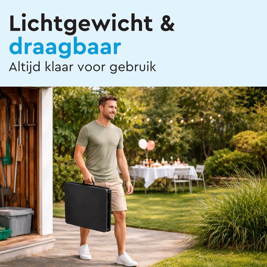 BRASQ Inklapbare Vouwtafel Zwart - 180x70x74cm- Campingtafel - Klaptafel - Weerbestendig - Tafel met draaghandvat