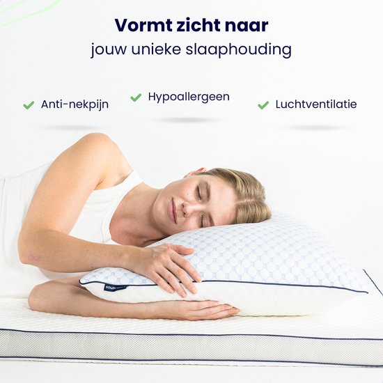 Soulsnooze® - Luxe Kwaliteit Hoofdkussen Gloom - Aanpasbaar Design - Geschikt voor rug-,zij- en buikslapers - 60x70 cm - Hoofdkussens Slaapkamer - Anti Allergie - Verkoelend - Wasbaar