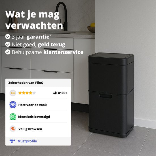 FlinQ Senzaro - 60L Prullenbak Afvalscheiding - Vuilnisbak - Afvalscheidingsprullenbak - Afvalemmer - Bewegingssensor - Stainless