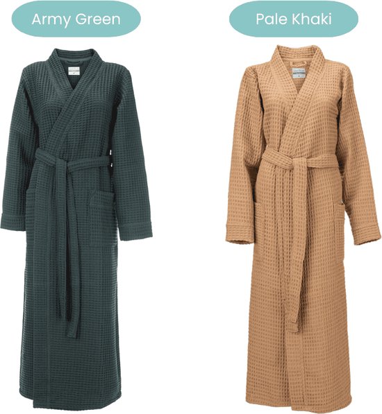 Heckettlane Badjas Wafel - Kamerjas voor Dames en Heren - XL - Ochtendjas van Katoen - Geschikt voor de Sauna - Groen