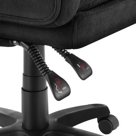tectake® Luxe Bureaustoel - Ergonomische Directiestoel met Voetsteun en Hoofdsteun - Stoel voor Bureau of Kantoor met Dikke Veloursbekleding - Bureaustoelen voor Volwassenen - Soepel draaiend, met Wieltjes - Verstelbare Rugleuning en Hoogte - Zwart