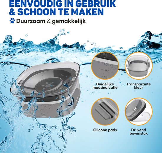 Vulpes Goods® Drinkbak Hond - Waterbak voor Honden - Anti Knoei - Vermindert slobberen - Transparant - Onderweg - 2L - Zwart