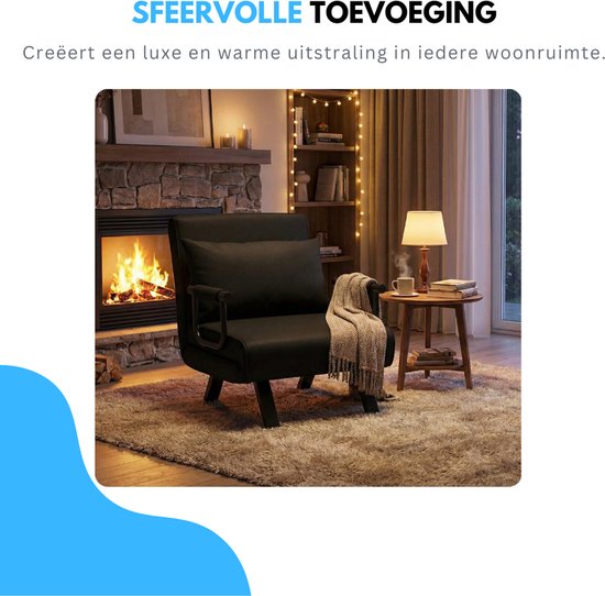 Livista 3-in-1 Uitklapbare Slaapstoel Belastbaar Tot 100 kg Zwart - Inklapbare Slaapbank Met Verstelbare Rugleuning - Modern Design Logeerbed - Slaapfauteuil
