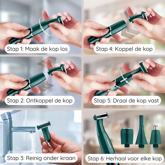 Sansbeauté - 4-in-1 Bikinitrimmer & Ladyshave - Compact - Classic Green ABS - Voor Gezicht, Benen & Bikinilijn - Draadloos & Oplaadbaar - Pijnloze Ontharing