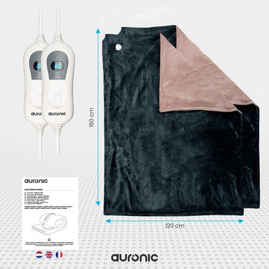 Auronic Elektrische Deken - Duo Pack - Warmtedeken - 1 Persoons - 3 Warmtestanden - 160x120cm - Antraciet