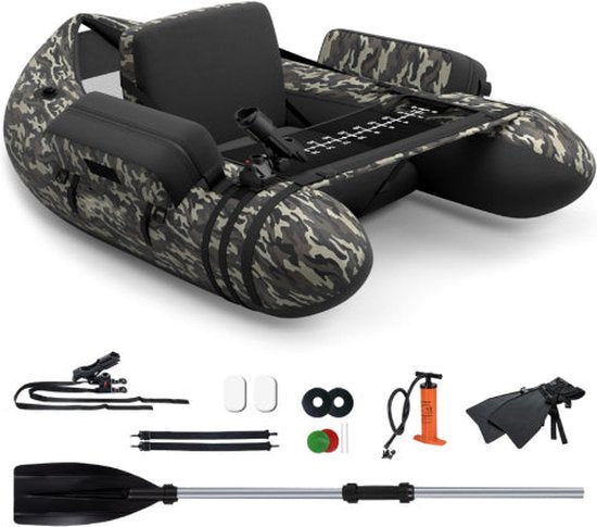 Coast Opblaasbare Vissersboot - Verstelbare Hengelhouder & Rugleuning - 2 Haakhouders - 135 x 109 x 54 cm - Camouflage