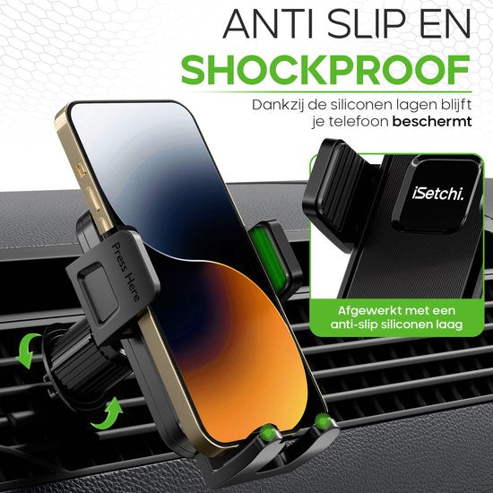 iSetchi FlexMount - Telefoonhouder Auto Ventilatie - Ventilatierooster - GSM Houder - Auto Accessoires - Universele Houder - Uitschuifbaar Design - Zwart