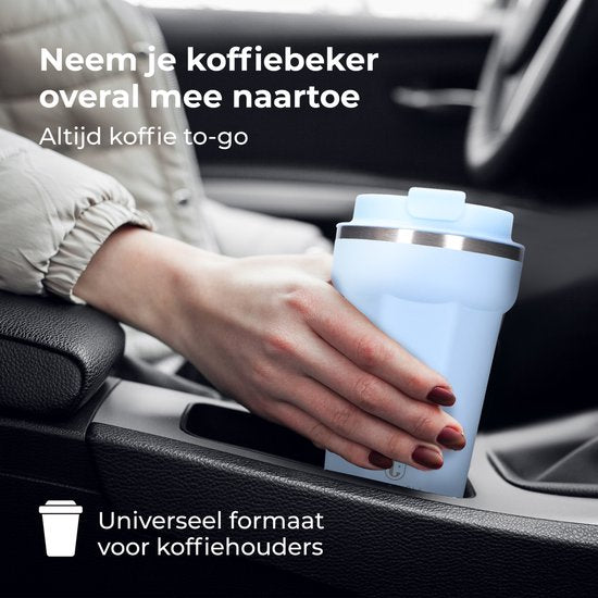 Castagnola Thermosbeker - Koffiebeker To Go - Travel Mug voor Koffie en Thee - Theebeker - 380 ML - RVS - Lichtblauw - Octagon