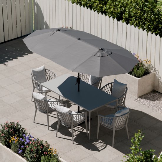 LifeGoods Dubbele Parasol - Tuin - 160x300cm - tot 8 Personen - Waterdicht - UPF50+ - Donkergrijs