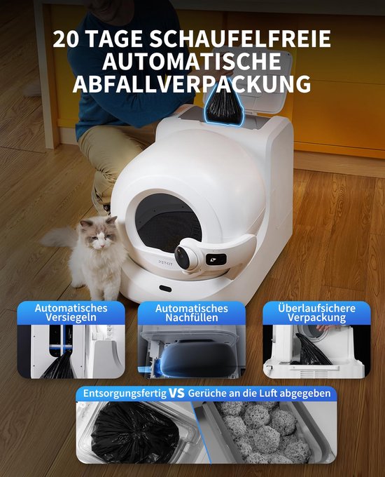 PETKIT Purobot Ultra zelfreinigende kattenbak, zelfreinigende kattenbak met 1080P HD-camera, intelligente reiniging, 70 liter inhoud, AI-gezondheidsmonitoring, ultra stil en veilig