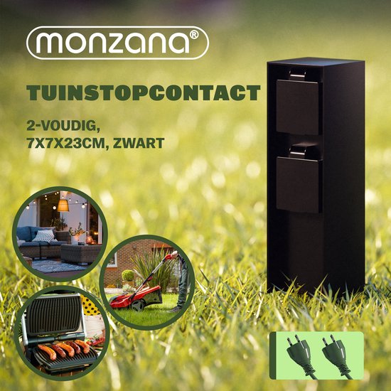 Monzana Stekkerdoos 2voudig - IP44 Metaal & Spike – Zwart