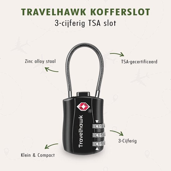 Travelhawk Kofferslot - TSA Reisslot - Cijferslot - Cijferslot Hangslot - 3 Cijferig - 2 Stuks - Zwart