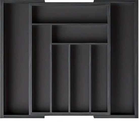 Budu Uitschuifbare Bamboe Bestekbak #45 (45 cm diep) - Zwart - Bestekcassette Hout - Besteklade - 45 x 30,6 - 50 cm - 6/8 vakken