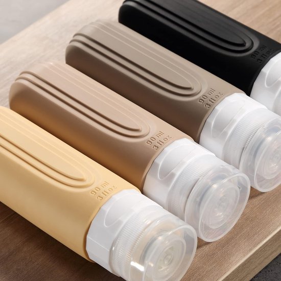 EverNeeds Reisflesjes Met Etui - Navulbaar - Siliconen Reisflesjes Handbagage - Apricot - 4 Stuks
