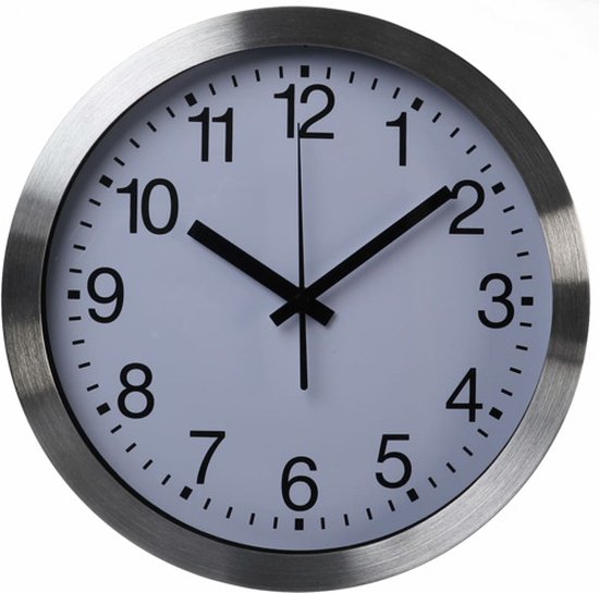 Perel Wandklok, rond, analoog, 30 cm, radiogestuurde tijdsaanduiding (DCF), aluminium, zilver