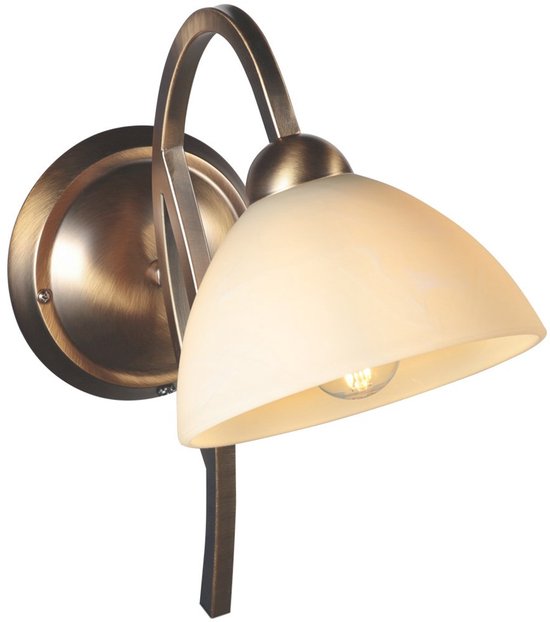 Anthea 4328BR – Klassieke wandlamp met bronskleurig armatuur en marmerlook glazen kap van 17 cm, E27 fitting, Steinhauer