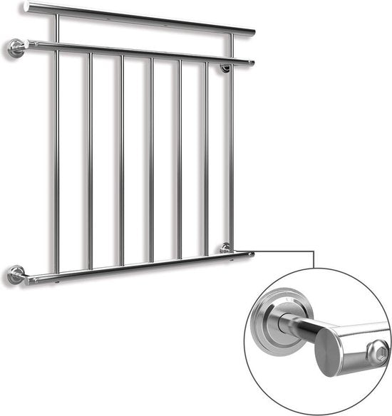 Monzana Franse Balkonreling – Staal 90x100cm 7 Spijlen - Zilver
