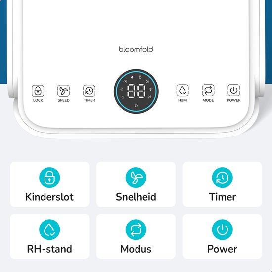 Bloomfold Luchtontvochtiger - 12L per Dag - Incl. Was-droog Functie - Geschikt voor Woonkamer, Slaapkamer, Kelder & Badkamer - Dehumidifier - Wit