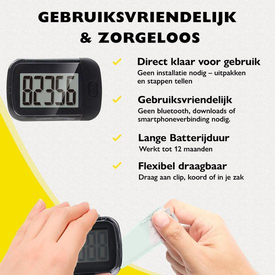 Zoluko Stappenteller – Incl. Batterij, Draagclip, Draagkoord en E-Book - 3D Technologie - Groot Scherm - Stappenteller Broekzak - Stappentellers - Activity Tracker - Activity Trackers - Stappenteller Clip - Pedometer - Zwart