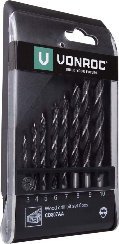 VONROC Houtboren bit set – 8 stuks – Ø3-10MM
