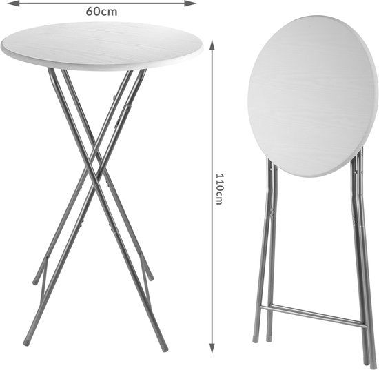 CASARIA Statafel Set van 2 - Inklapbaar houtlook 110cm Ø60cm - Wit