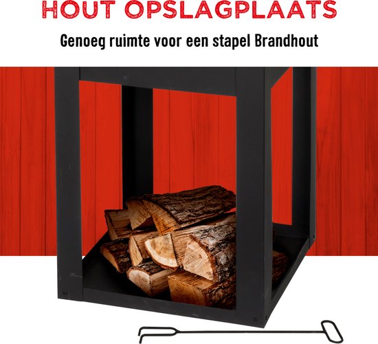 BBQ Collection Houtkachel met Schoorsteen - Tuinhaard 194 x 44 x 47 cm - Terrashaard met Vonkenscherm - Terraskachel met As-Opvangbak en Brandhout Opslag - Houtkachel Tuin - Carbon Staal